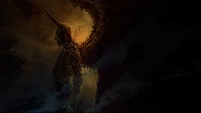 Обои картинки фото фэнтези, демоны, тьма, демон, крылья, рога