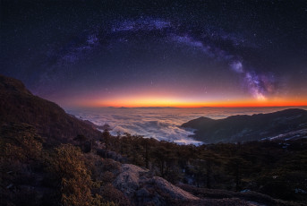 Картинка природа восходы закаты вечер свет звезды небо ночь утро горы путь туман млечный