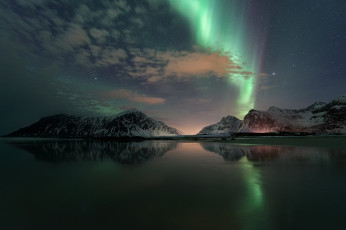 Картинка природа северное+сияние северное сияние звёзды отражение ночь