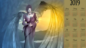 обоя календари, фэнтези, крылья, женщина