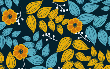 Картинка векторная+графика цветы+ flowers фон синий цветы узор листья