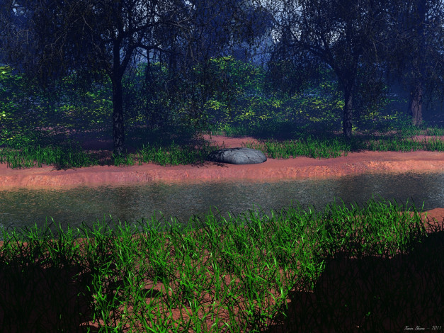 Обои картинки фото 3д графика, природа , nature, деревья, трава, вода