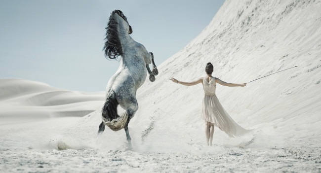 Обои картинки фото девушки, -unsort , брюнетки,  шатенки, пустыня, конь, кнут, песок