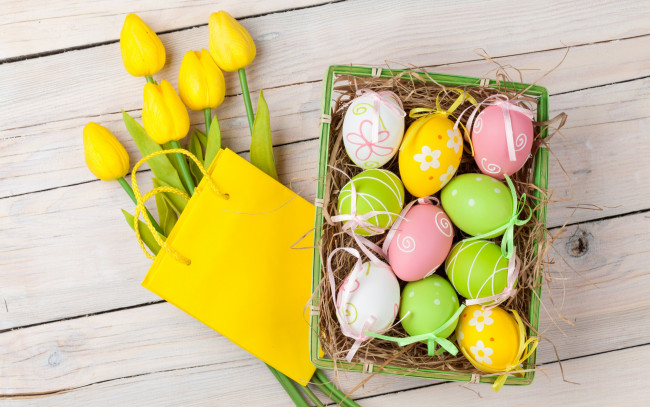 Обои картинки фото праздничные, пасха, тюльпаны, eggs, spring, happy, easter, tulips
