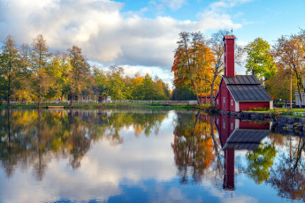 Картинка разное мельницы озеро мельница отражение осень