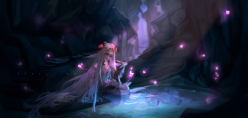 Картинка видео+игры ---другое девушка эльфийка пещера озеро
