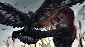 Картинка фэнтези _ghost+blade+ +призрачный+клинок девушка перчатка птица