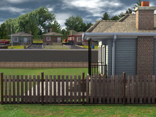 Картинка 3д графика realism реализм деревья забор дома