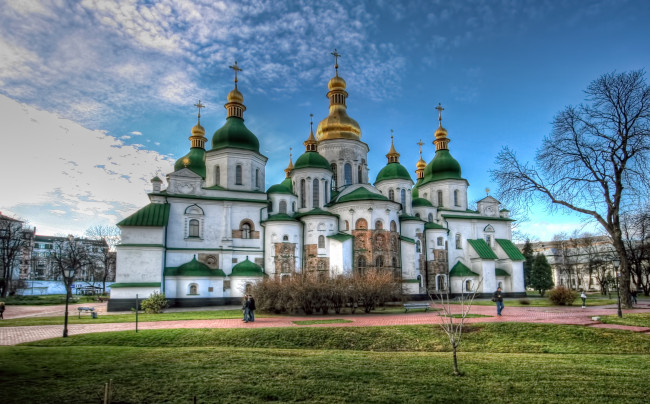 Обои картинки фото софиевский, собор, города, киев, украина, купола