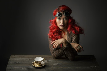 Картинка девушки -unsort+ рыжеволосые+и+другие очки красные волосы студия портрет