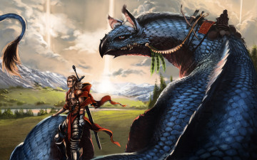 Картинка фэнтези драконы воин