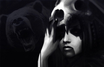 Картинка фэнтези красавицы+и+чудовища девушка череп медведь