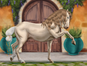 Картинка рисованное животные +лошади лошадь фон