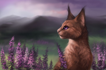 Картинка рисованное животные +коты кот цветы