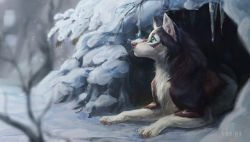 Картинка рисованное животные +собаки зима собака