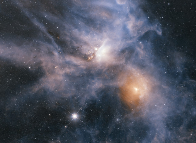 Обои картинки фото космос, галактики, туманности, молекулярное, облако, ро, змееносца, звезды
