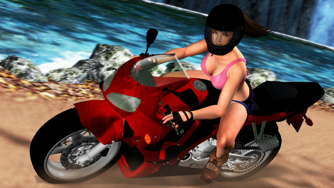 Обои картинки фото 3д графика, люди-авто, мото , people- car ,  moto, взгляд, девушка, мотоцикл, фон