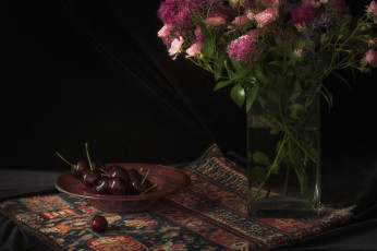 Картинка еда вишня +черешня натюрморт фрукты цветы