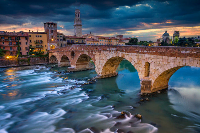 Обои картинки фото города, верона , италия, верона, река, мост