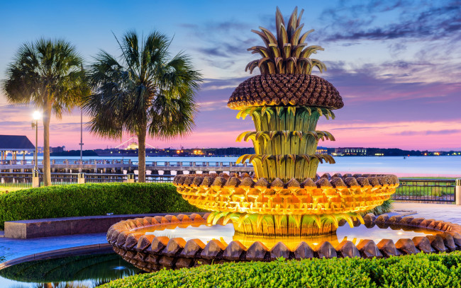 Обои картинки фото pineapple fountain, charleston, города, - фонтаны, pineapple, fountain
