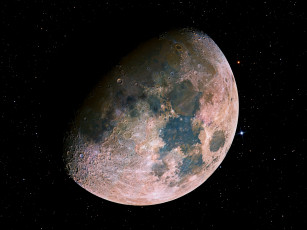 Картинка разноцветная луна космос