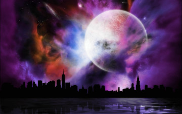 Картинка 3д графика atmosphere mood атмосфера настроения планета тучи город ночь краски