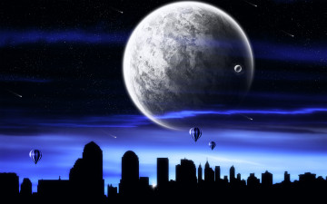Картинка 3д графика atmosphere mood атмосфера настроения звезды небо город шары планета ночь