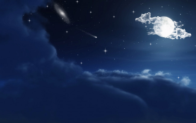 Обои картинки фото 3д, графика, atmosphere, mood, атмосфера, настроения, небо, галактика, облака, луна, звезды