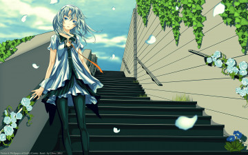 Картинка by+cilou аниме beatless небо зелень лепестки ветер девушка lacia цветы лестница облака розы redjuice