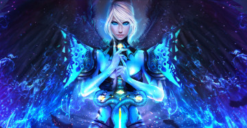 Картинка видео+игры guild+wars+2 gw2 guild wars art девушка взгляд меч красавица рукоять магия крылья dragonhunter