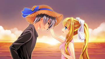 Картинка аниме air шляпа парень фон взгляд девочка