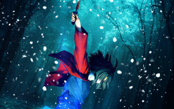 Картинка аниме kara+no+kyokai нож the garden of sinners снег сад грешников kara no kyokai shiki ryougi убийца удар кровь