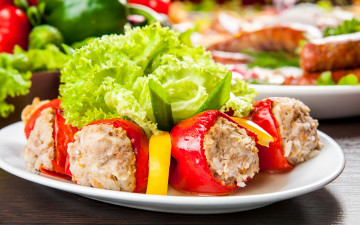 Картинка еда мясные+блюда фаршированный перец мясо салат meat pepper