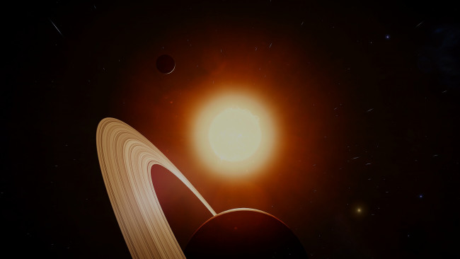 Обои картинки фото космос, сатурн, звезды, солнце