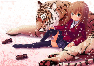 обоя аниме, toradora, девушка, взгляд, фон