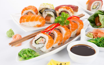 Картинка еда рыба +морепродукты +суши +роллы имбирь роллы суши вкусно морепродукты васаби соус