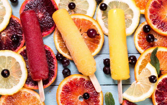Обои картинки фото еда, мороженое,  десерты, грепфрут, фруктовый, лед, апельсин, лимон