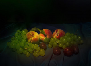 Картинка еда фрукты +ягоды виноград персики десерт