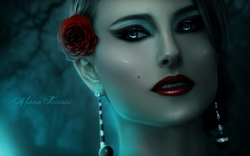 Картинка фэнтези девушки лицо девушка взгляд фарфор арт макияж кукла роза цветок