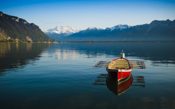 Картинка корабли лодки +шлюпки горы озеро лодка весла