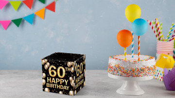 Картинка праздничные день+рождения торт шарики подарок надпись