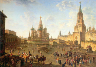 Картинка рисованные живопись торговля часы площадь часовня