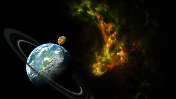 Картинка космос арт планета кольцо туманность