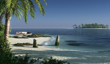 Картинка 3д графика nature landscape природа пальмы море тропики