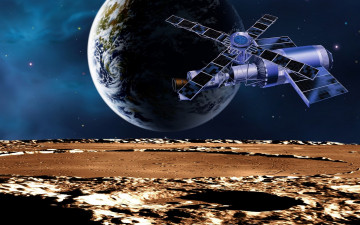 Картинка space exploration космос арт земля луна станция