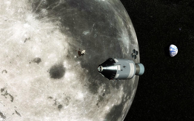 Обои картинки фото космос, космические, корабли, станции, земля, луна, аполлон, лунный, модуль