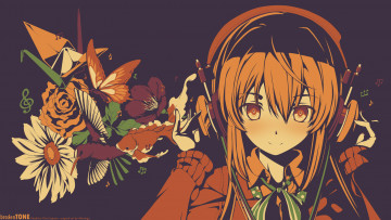 Картинка akaringo mangaka аниме headphones instrumental цветы наушники девушка