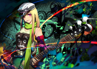 Картинка аниме -headphones+&+instrumental пирсинг шарф струны гитара музыкант граффити кепка девушка erkelee