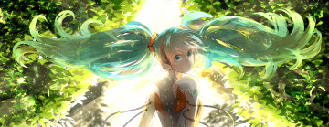 Картинка аниме vocaloid зелень лес провода наушники девушка scbaby 58 hatsune miku крылья