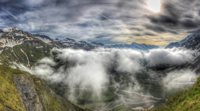 Обои картинки фото природа, горы, котловина, туман